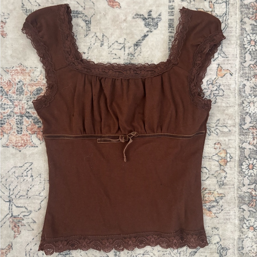 Forever 21 Brown Ruched Tie Front Blouse